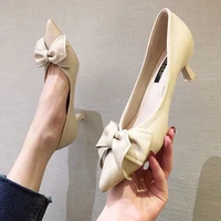 woman butterfly knot pumps soft pu leather pointed toe tacones mujer slip on sexy talon femme thin high heels shoes women hot
