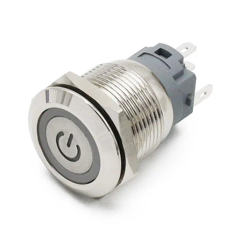NEW 19mm Power 19 мм водонепроницаемый металлический кнопочный переключатель светодиодный светильник анодированный оксид черный Выключатель без фиксации двигателя автомобиля PC выключатель питания 3-380 В - Цвет: NEW 19mm Power
