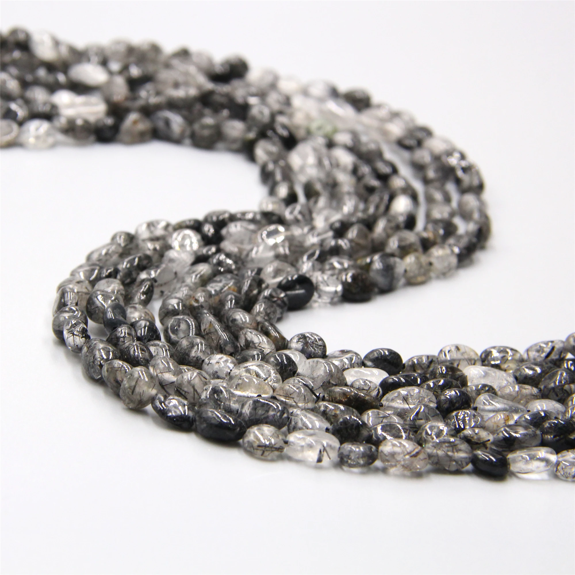 Натуральные черные рутилированные кварцевые кристаллы бриллиантовые бусины для