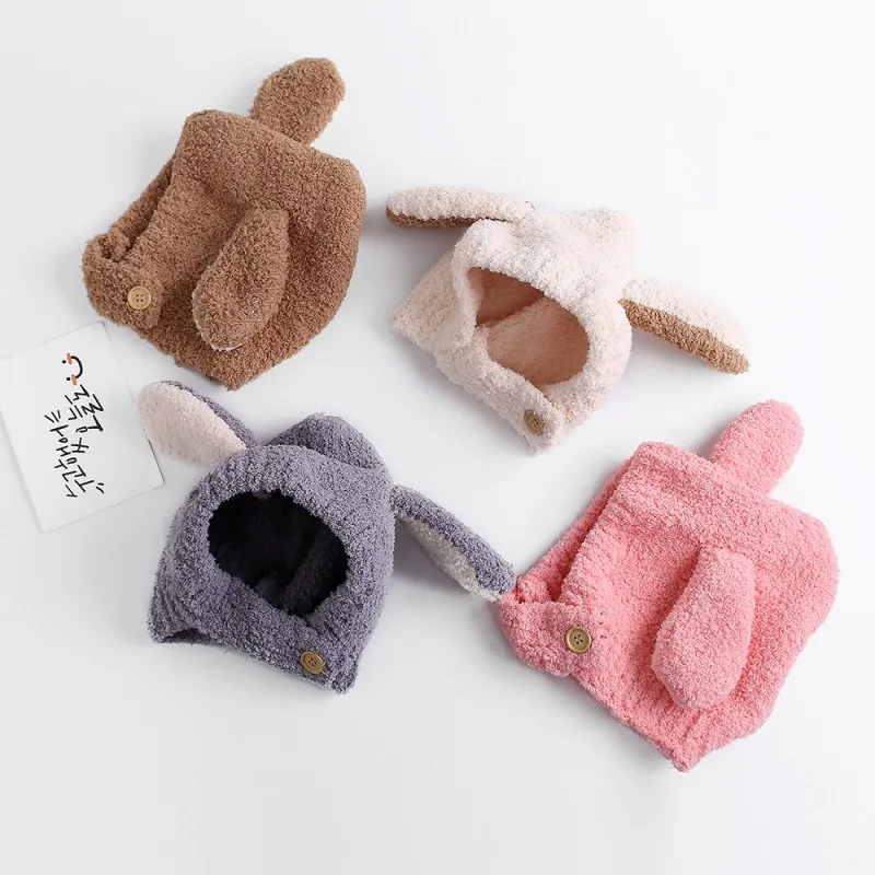 

Children Boys And Girls Cute Plus Velvet Ear Protection Rabbit Ear Knitted Plus Velvet Warm Hat 4Colors NEW