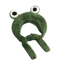 10pcs women girls green cute autumn winter warm fun frog eye knitted hat clothing accessories party ladies daily wear