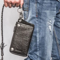 aetoo aetoo punk design ultra thin leather mens long section multi card bit wallet zipper wallet security chain mobile vintage