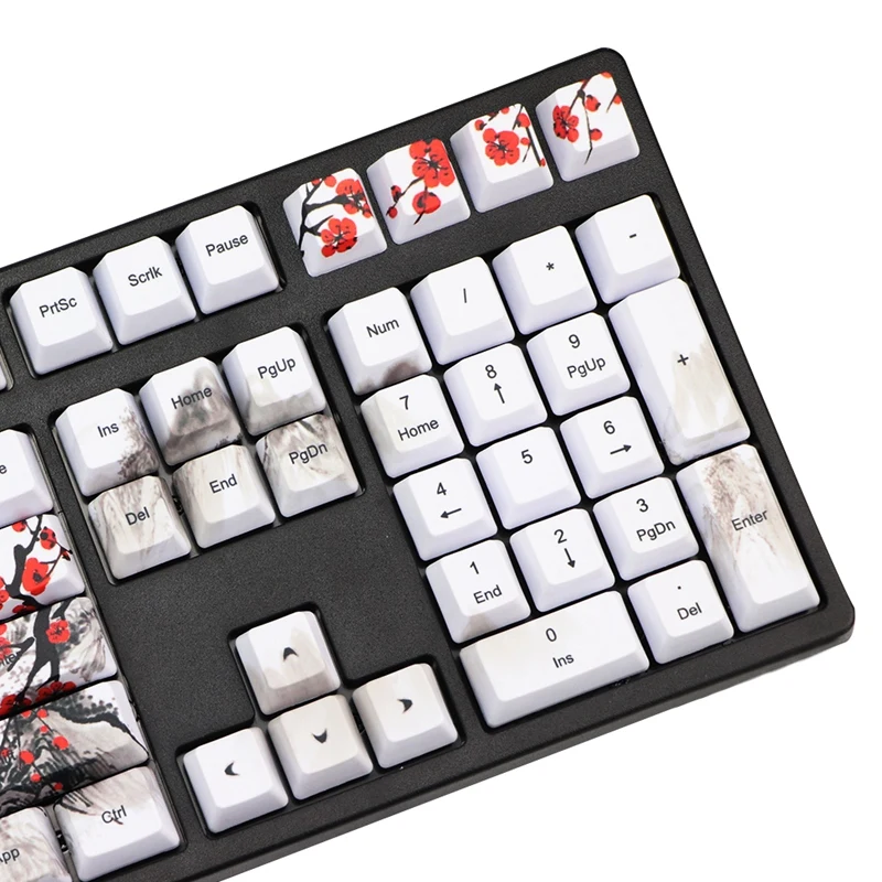 

110 Keys PBT Keycap Dye-Sublimation Plum Blossom Cherry Profile Key Cap DIY Mechanical Keyboard Keycap Set