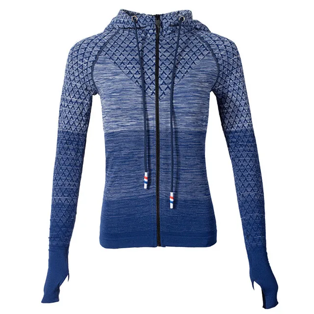 blue Женский топ с капюшоном, спортивный топ для фитнеса, женские рубашки с длинным рукавом, тренировочный топ, пальто для бега, осенняя спортивная куртка, спортивная одежда - Цвет: blue