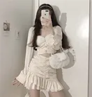 Женский комплект из двух предметов, корейский стиль, рубашка с длинным рукавом и юбка, белые пуговицы, Y2K, элегантная юбка, весна 2021