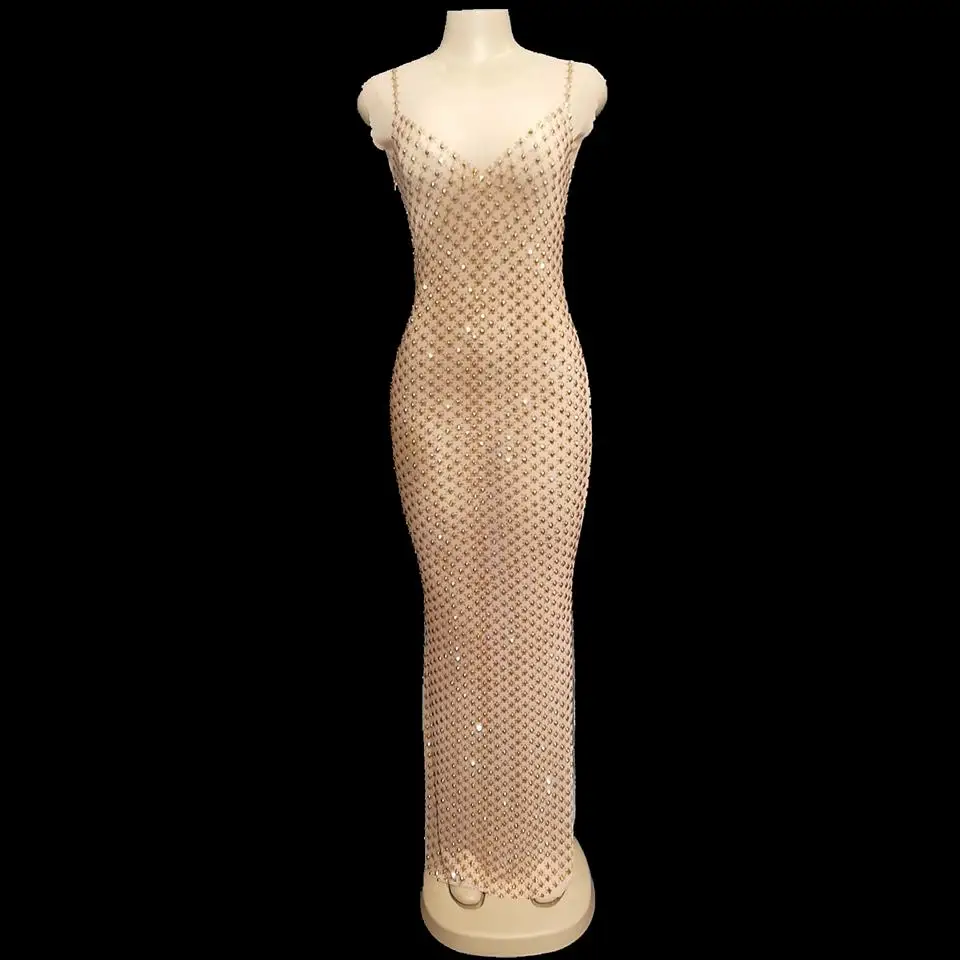 Женское Прозрачное платье без рукавов золотистое длинное вечернее для