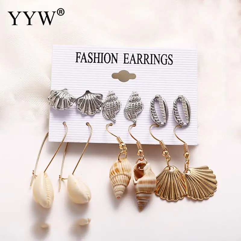 Комплект женских серег-подвесок 6 парт/компл. Висячие золотистые украшения в виде