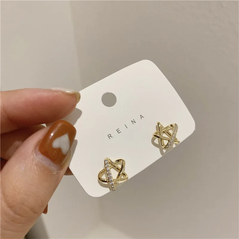 VSnow Exquisite Star Shape Stud Earrings for Women Girl Hollow Out Bling Crystal Earring Delicate Engagement Accessories | Украшения и