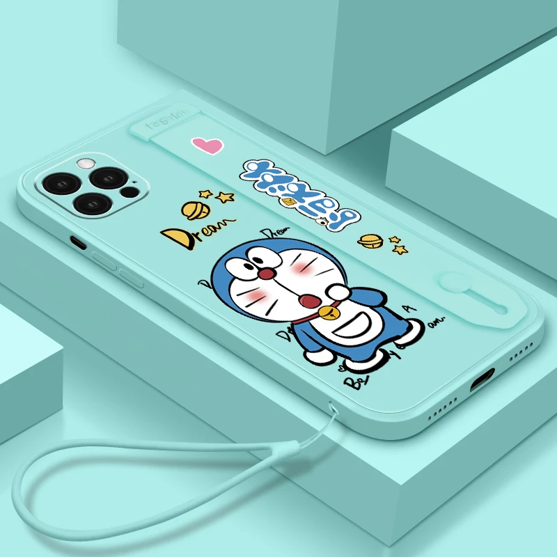 

Cute Cartoon Cat Wrist Band Bracket Phone Case For Oneplus 9R 9 8 Pro 8T 7 7T Pro Matte Square Soft Silicone Cover With Strap