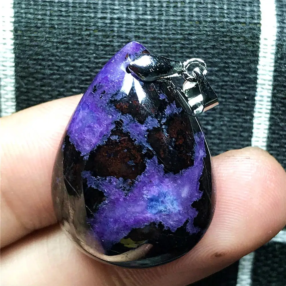 

Top Natural Royal Purple Sugilite Pendant Jewelry For Woman Man Crystal 28x20x10mm Beads Silver Water Drop Anticancer Stone AAAA