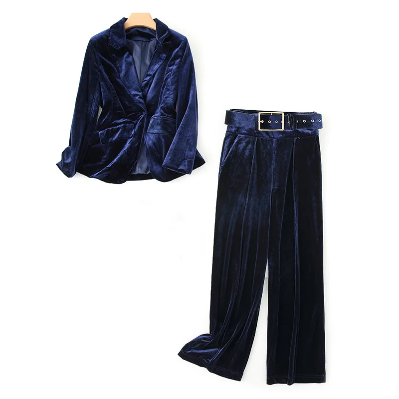 

& Women Winter Autumn Elegant Velvet Blazer Pant Suit Set Female Office Party Two Piece Set Designer Two-piece Suits
