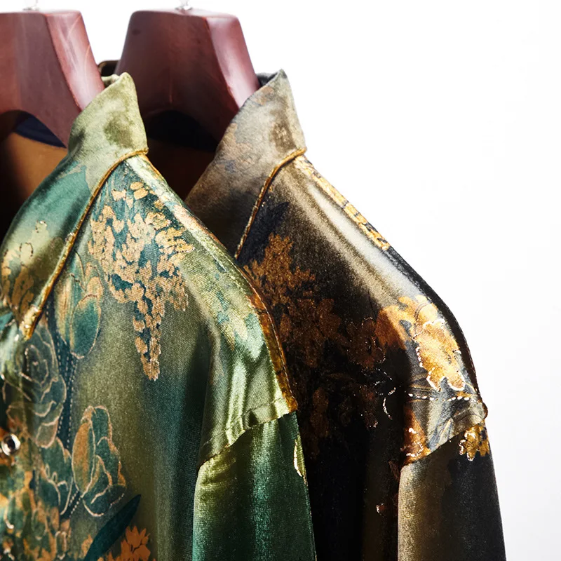 

New middle-aged business printing lapel long sleeve shirts men handsome pleuche fashion popular logo men long sleeve shirt