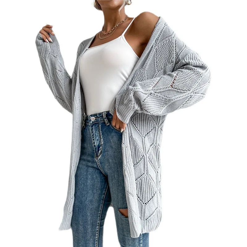 

2021 medium length knitted cardigan twisted sweater women's coat factory
