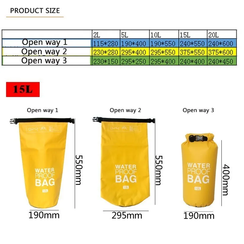 2L/5L/10L/15L/20L/30L Открытый водонепроницаемый мешок сухой мешок телефон сумка поясная сумка Набор для плавания дрейфующих рафтинг речной треккинг сумки