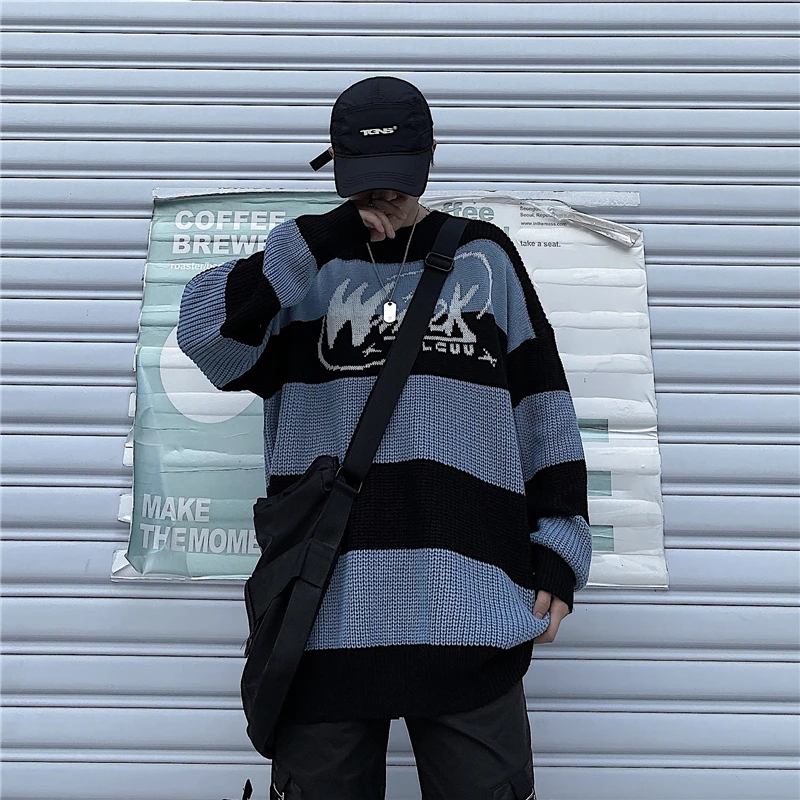 Women's sweater stripe letter casual tops harajuku pullover autumn dropshipping vintage punk Hip hop streetwear Korean clothing | Женская