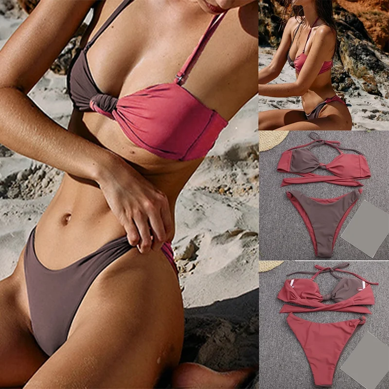 

Купальник-бикини женский с эффектом пуш-ап, пикантный купальник в стиле пэчворк, Бразильский купальный костюм для пляжа, 2 предмета
