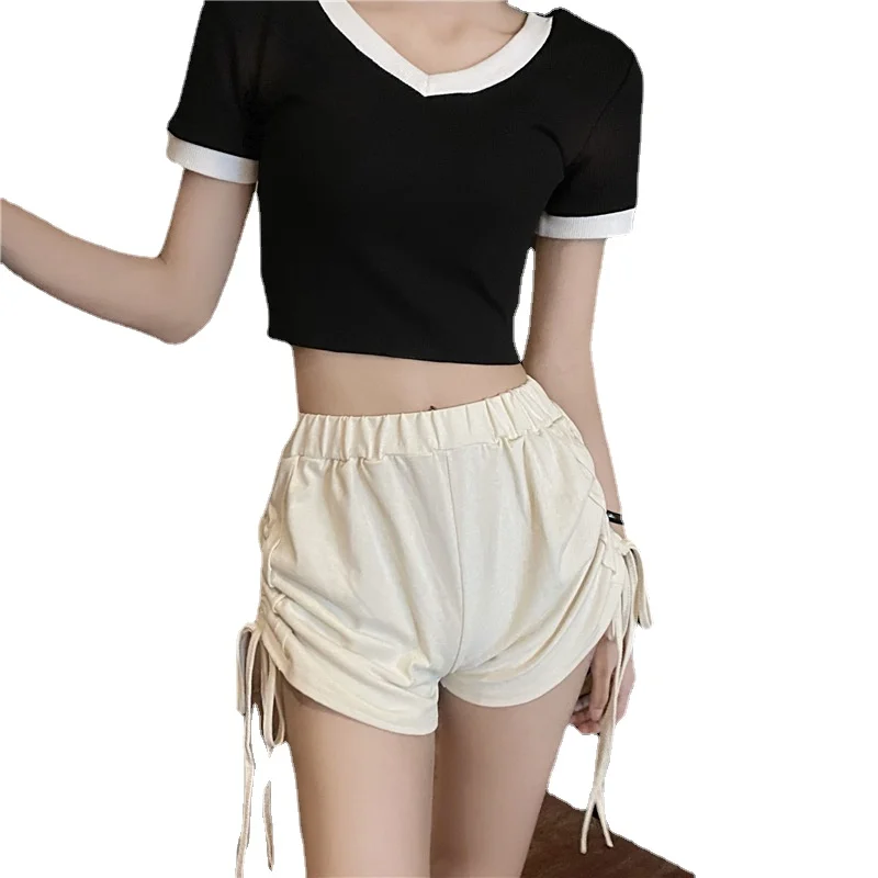 

Summer high-waisted sweatpants draw rope casual pants sexy hottie shorts design a word pants wide-legged pants women's wear