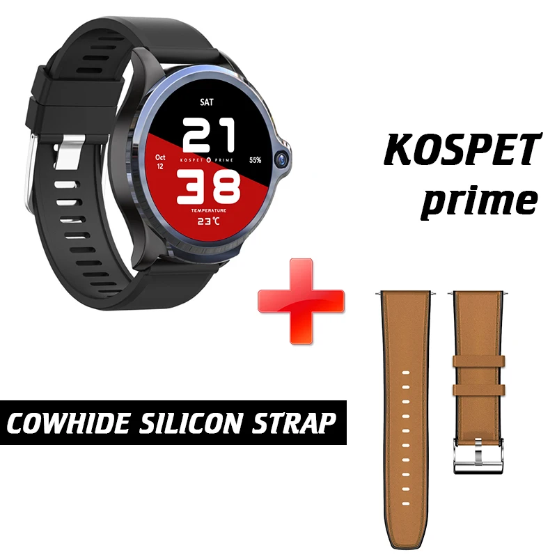 Add Brown Strap KOSPET Prime, 3 ГБ, 32 ГБ, двойная камера, 1260 мА/ч, батарея, 4G, Смарт-часы, 1,6 дюйма, разблокировка лица, gps, спорт, Bluetooth, Android, Смарт-часы для мужчин - Цвет: Add Brown Strap