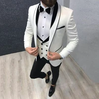 custom made white jacket with black pants men suit 23 pieces classic groom tuxedos blazer mens bridegroom suit business suit