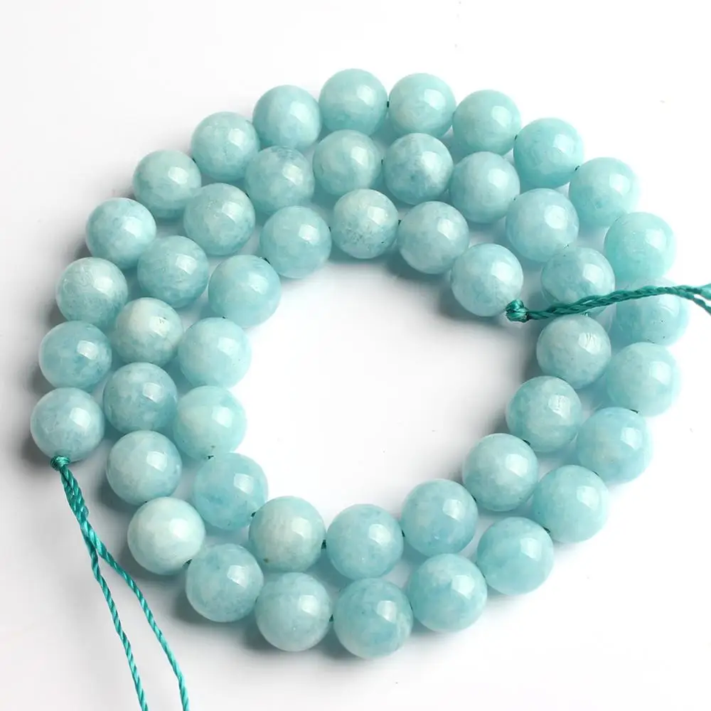 Aquamarine Натуральный круглый тигровый глаз Амазонит гранат Агаты ангелит кварц Лава бусины для самостоятельного изготовления ювелирных изделий браслет аксессуары 15'' - Цвет: Aquamarine