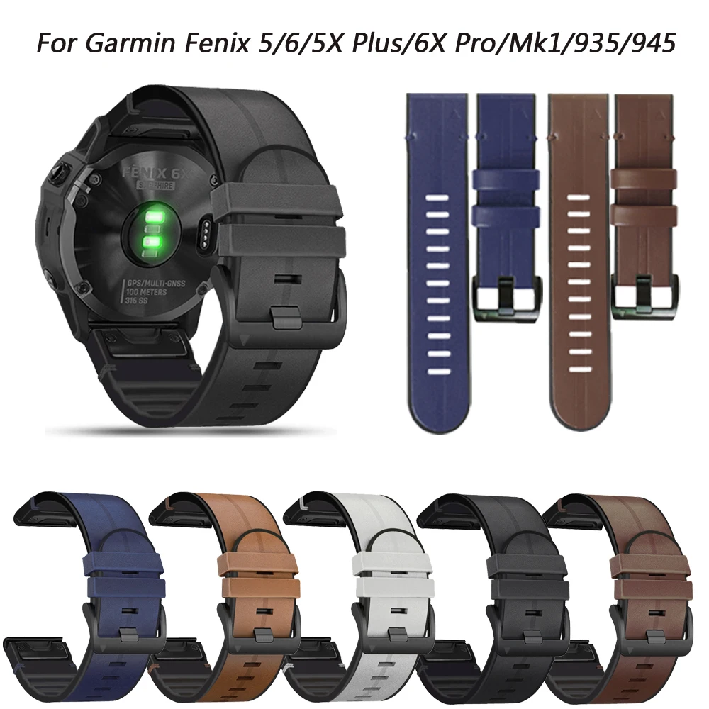 

Ремешок из натуральной кожи для смарт-часов, ремешок для Garmin Fenix 5/6/5X Plus/6X Pro/Mk1/935, быстросъемный браслет