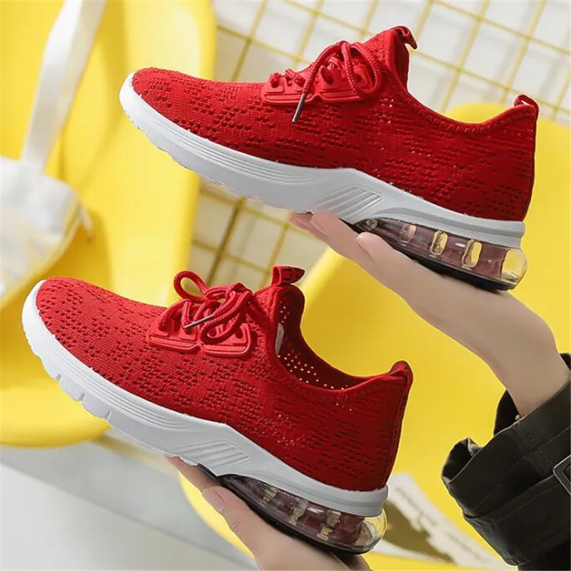 

Summer new breathable flying knit shoes sneakers shoes female air cushion hollow platform sneakers zapatos de mujer womens shoes