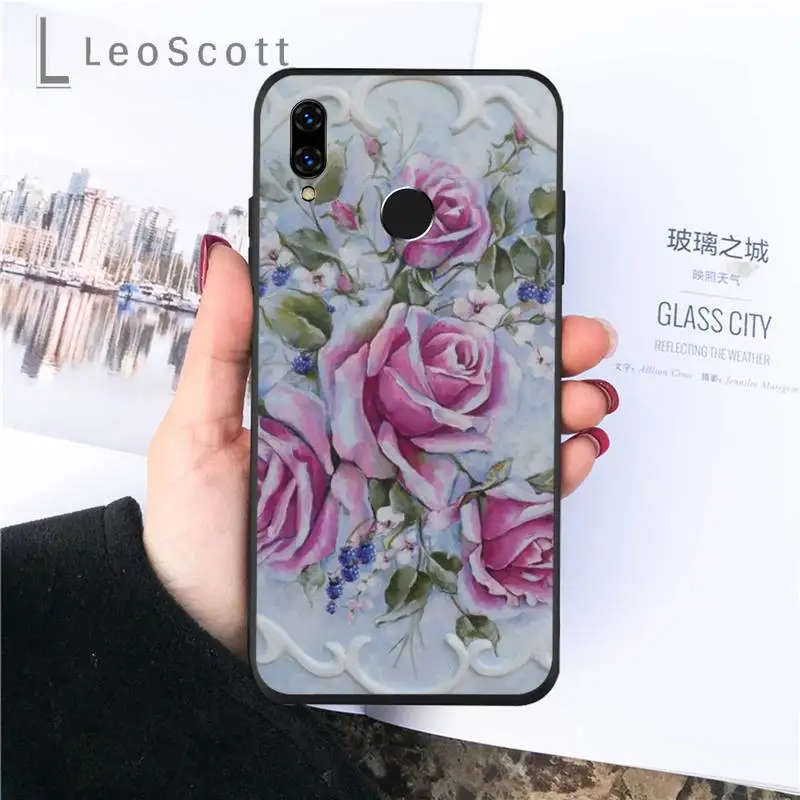 

Flower Emboss Phone Case For Huawei P9 P10 P20 P30 Pro Lite smart Mate 10 Lite 20 Y5 Y6 Y7 2018 2019