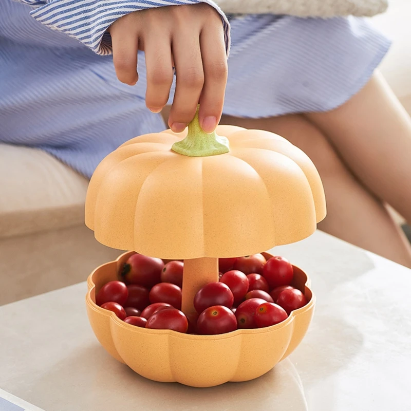 

Creative Pumpkin Shape Snack Tray with Cover Nuts Dry Fruit Plate Bowl Container Candy Storage Box