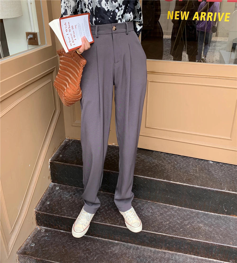 Elegant Formal High Waist Harem Straight Pants Women Bottom 2020 New Autumn OL Solid Fashion Loose Suit Trousers Female