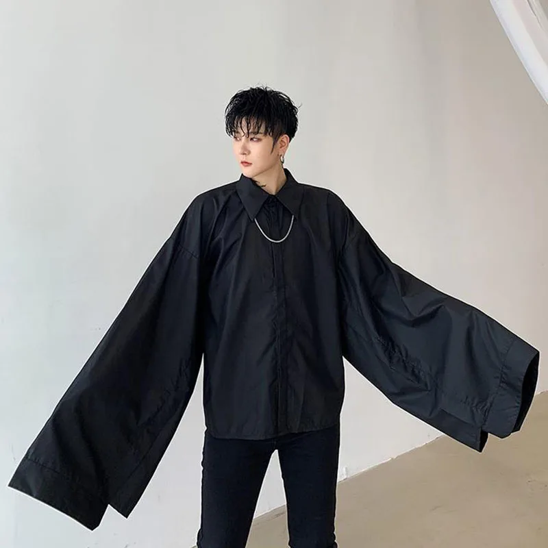 Мужская рубашка с длинным рукавом черно белая в японском стиле готическая одежда