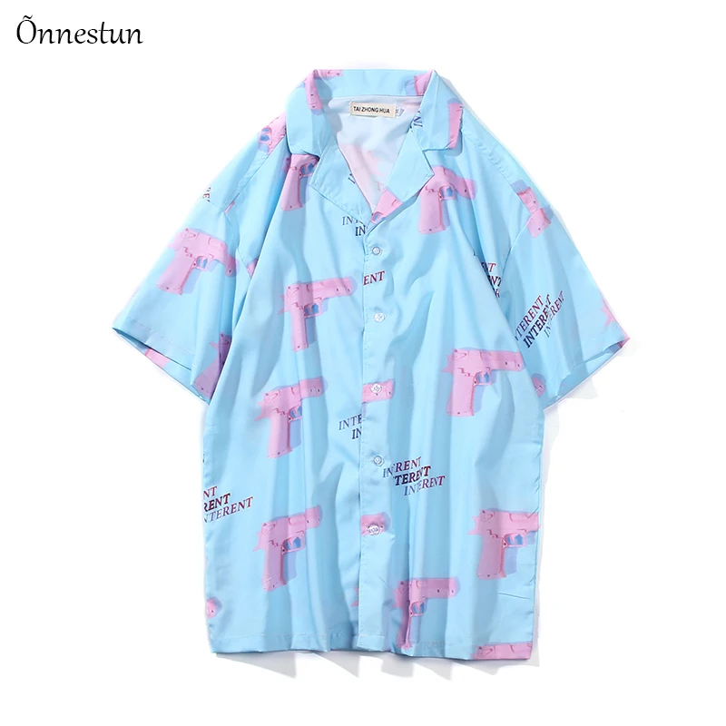 

Onnestun Hip hop Print Short Sleeve Shirt Men 2020 New Blue Street Hawaii Beach Women Tops Fashion Harujuku Lovers Shirts Man