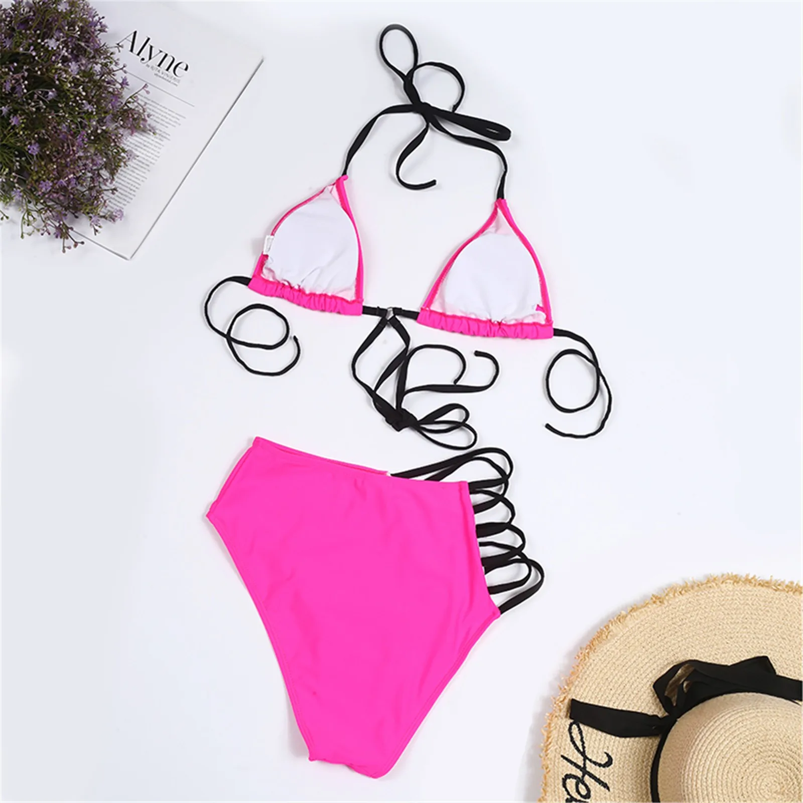 

ISHOWTIENDA Women's New Fashion lingerie set Sexy Strapping Skeleton Bikini Two-Piece Set Split Swimsuit
