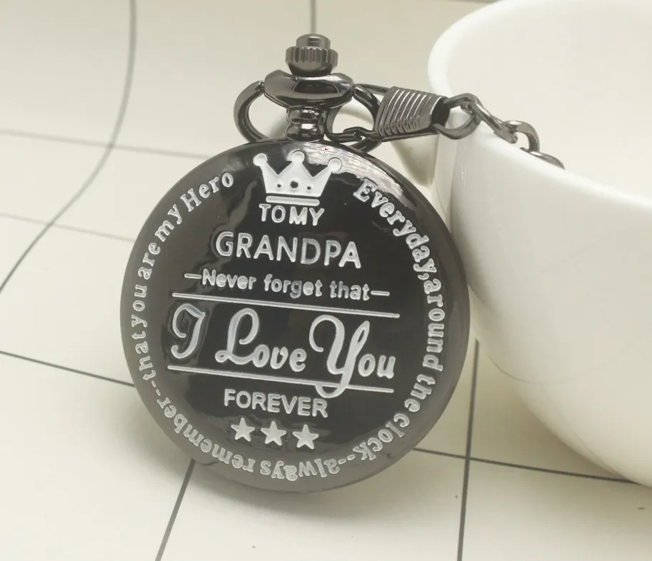 Для моего дедушки кварцевые карманные часы I LOVE YOU FOREVER с лазерной гравировкой