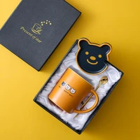 creative ceramic couple cup cartoon mug with spoon tray lid valentines day wedding birthday gifts with gift box