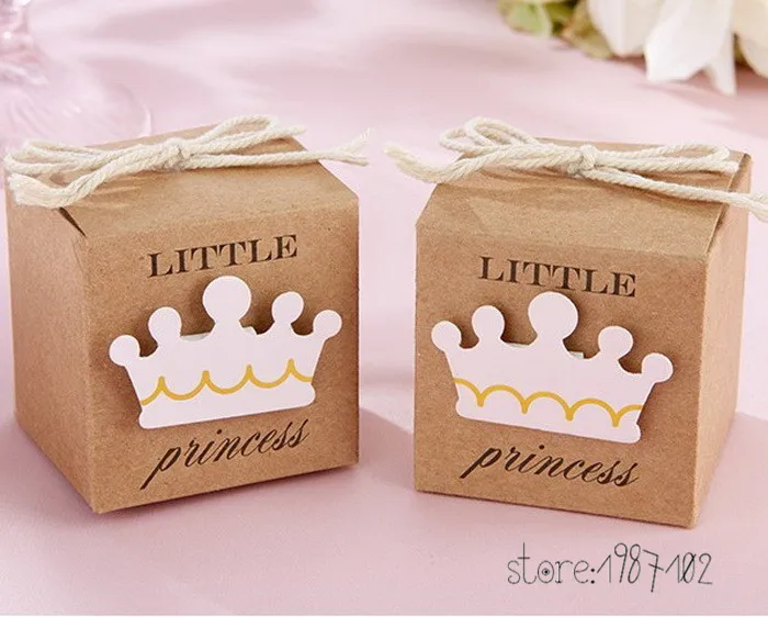 

100pcs Little Prince Princess Square Crown Kraft Paper Baby Shower Candy Box Party Gift Boxes Girl Boy Kids Birthday Favors Box
