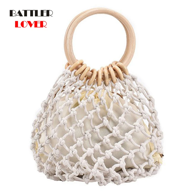 

Summer Rattan Woven Bucket Handbags For Women 2021 Fashion Beach Clutch Purses Female Wooden Top Handle Bohemia Messenger Bag