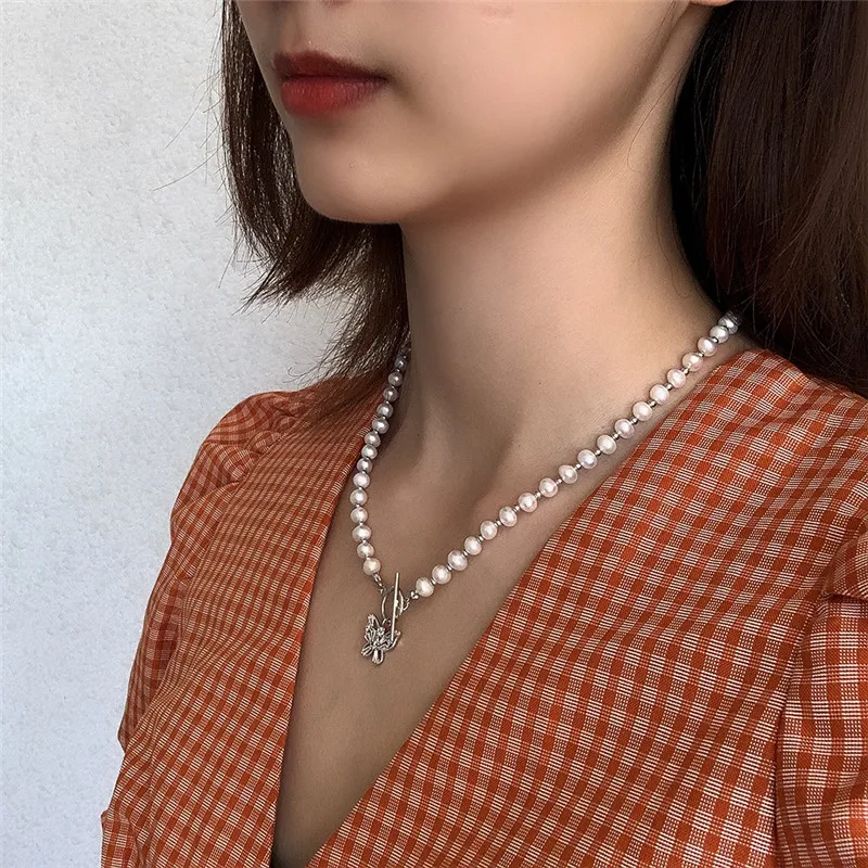 RUIYI Real 925 Sterling Silver Luxury Zircon Butterfly Pendant Necklace Women Pure Freshwater Pearl Chain Niche Chokers | Украшения и