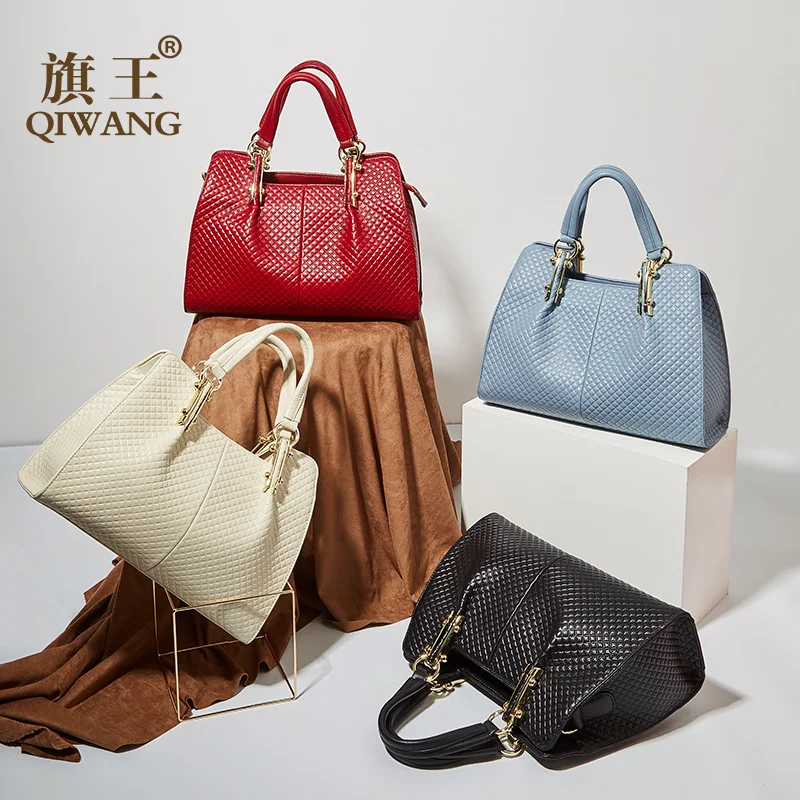 Сумка для женщин Gneuine кожаная сумка на плечо Elegnt клетчатая Повседневная Qiwang