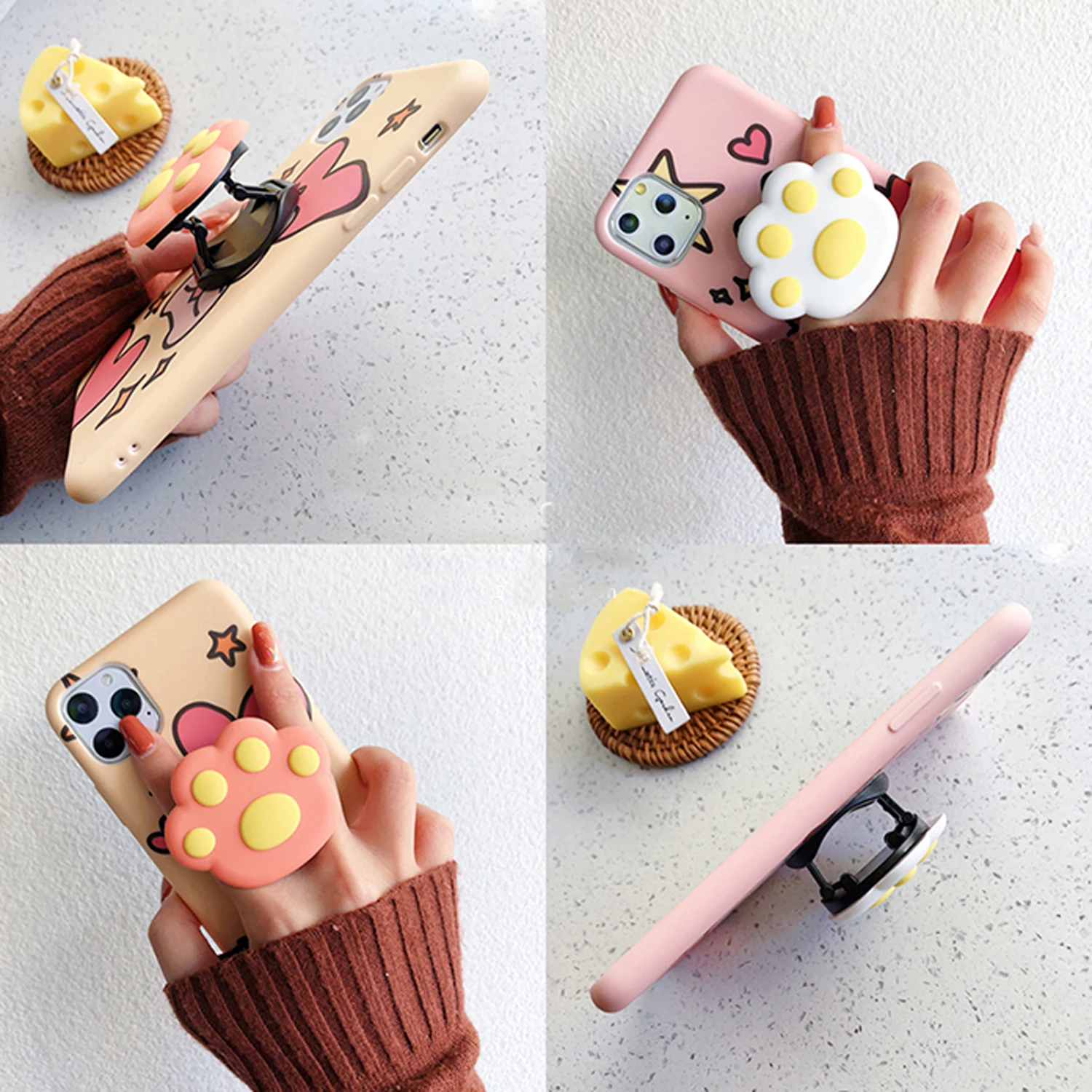 Cute Cat Claw Colorful Flower Folding Finger Grip Ring For Mobile Phone Ring Buckle Telescopic Folding Stand Mount Holder