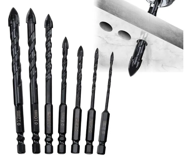 

6pcs Cross Hex Tile Drill Bit Hole Opener Hard Alloy Triangle Porcelain Concrete Drill Bit Glass Ceramic Drill Bits Set 4-12mm