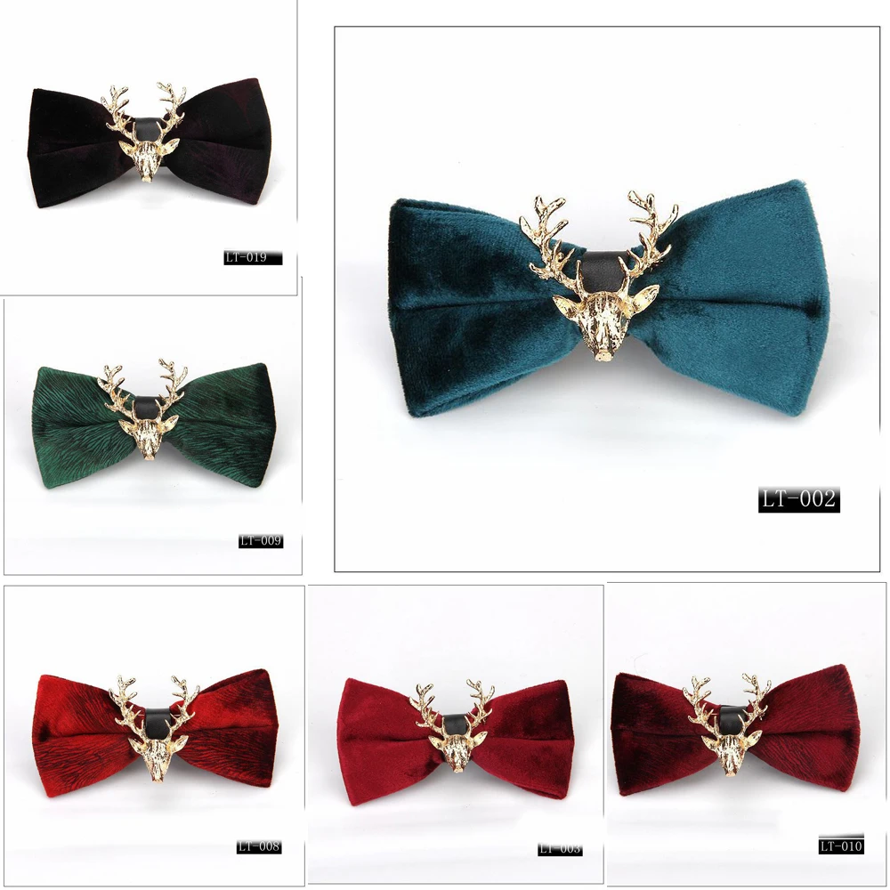 

Fashionable Men's Gold Velvet Christmas Elk Head Wedding Bow Tie Bowknot Trendy Foreign Trade Banquet Collar Flower Spot