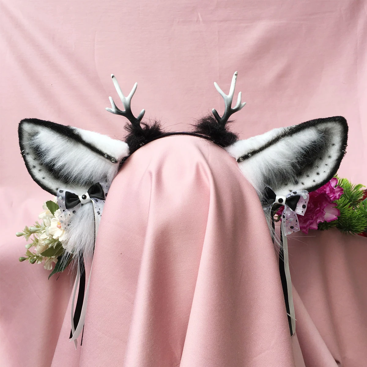 Обруч для волос ручной работы с ушками оленя обруч белый черный головной убор