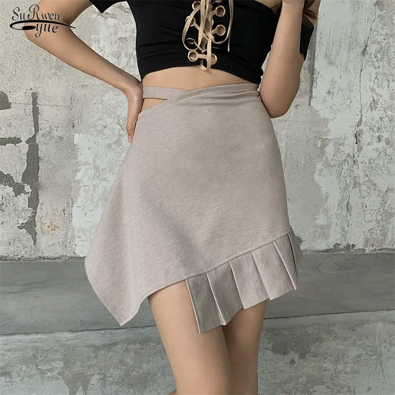 

Summer Skirt Solid Slim High Waist Bag Hip Fashion Irregular Skirt Sexy Sweet Casual British College Style Korean for Girl 14878