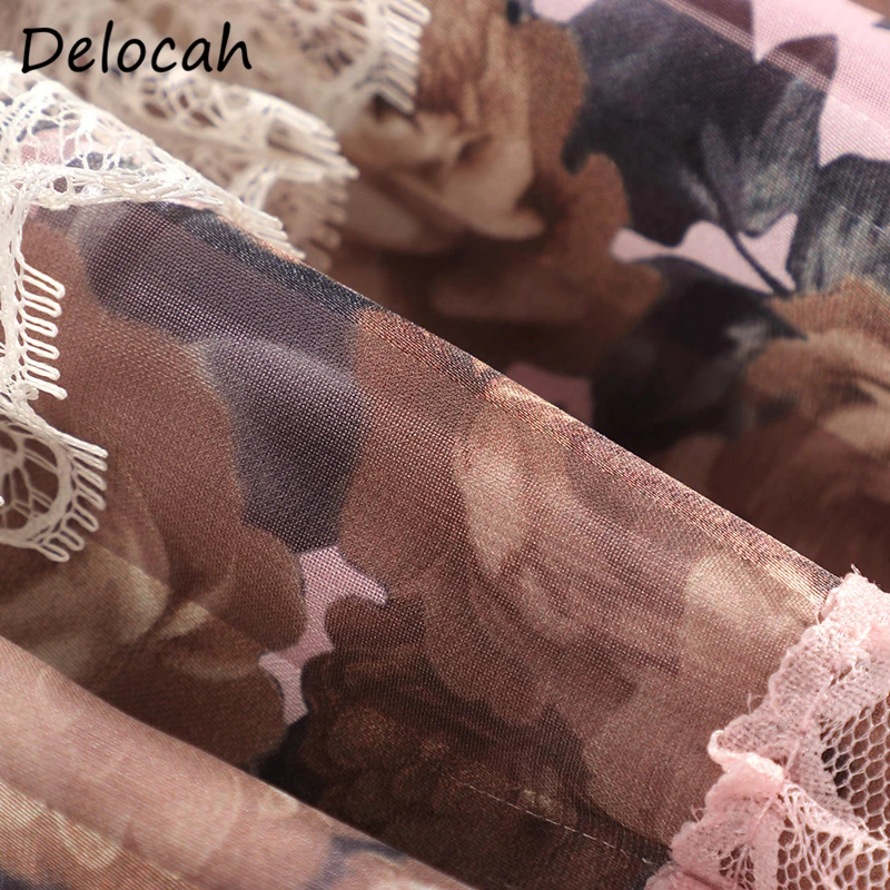 

Delocah Summer Women Fashion DesignerCake Dress Flare Sleeve Lace Ruffles Patchwork Floral Print Ladies Midi Dresses vestidos