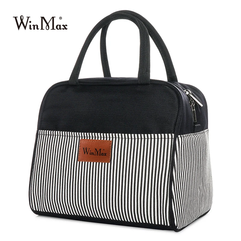 Плотная полосатая сумка для ланча Термосумка изолированная сохраняет свежесть