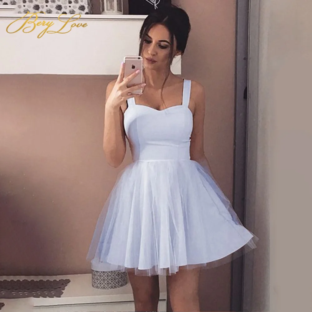 

Berylove Line Homecoming Dress Mini Graduation Dress Tiered Short Tulle Cocktail Dress Prom Party Gown Formal vestidos formales