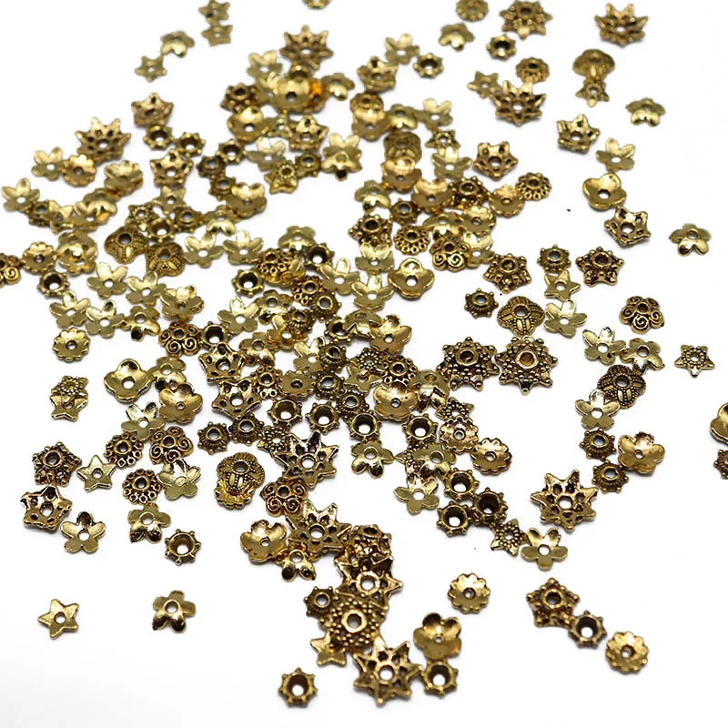 

Mixed Size 100/200pcs Antique Silver Plated Beads Caps Mix Flower Bead Cap Needlework Diy Accessories End Caps Beadwork Craft