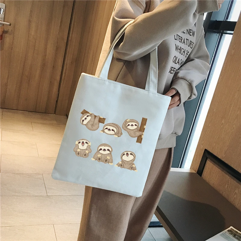 

Watercolor Sloth Printing Harajuku Female Shoulder Canvas Bag Large Capacity Tote Bag Ladies Shopping Bags Student Canvas Bag