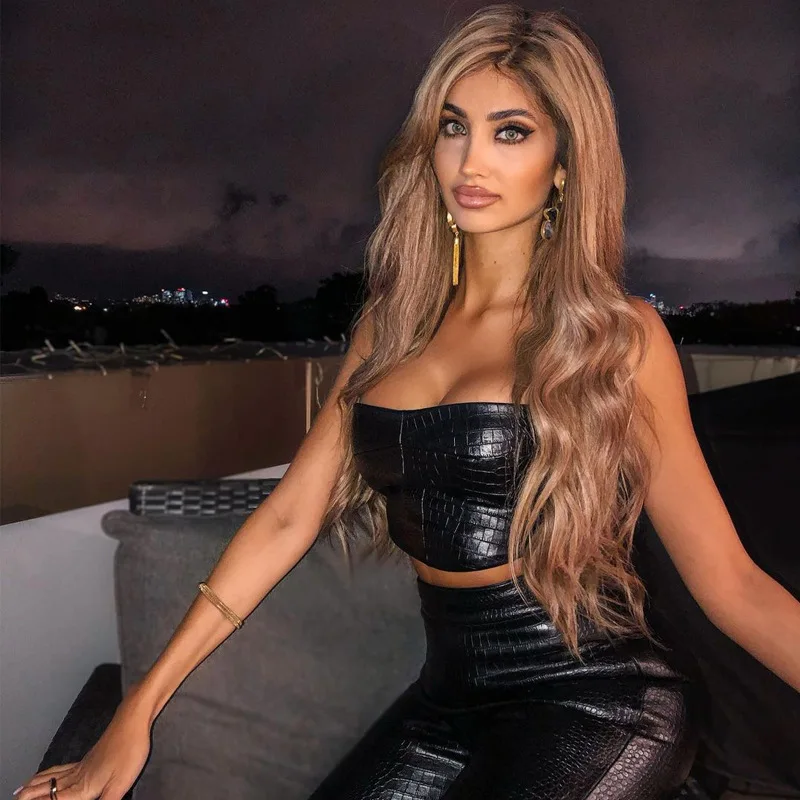 Cryptographic/модный сексуальный укороченный Топ без бретелек из искусственной кожи и