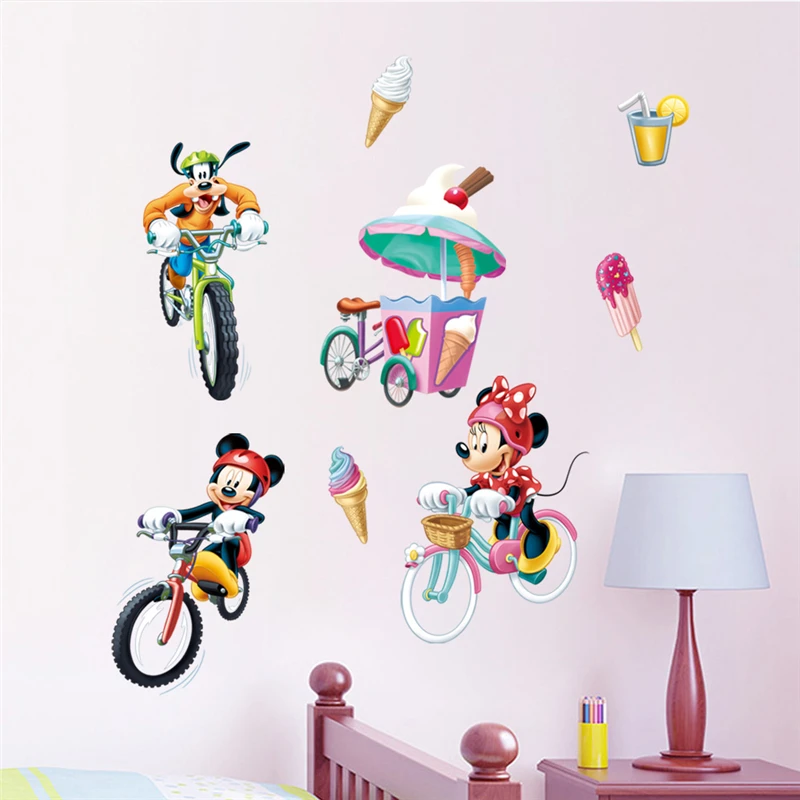 MQ018 Disney Микки Минни Гуфи для езды на велосипеде наклейки на стену для детей комнаты мультяшное украшение для дома наклейки на стену ПВХ художественная Мураль Сделай Сам плакаты - Цвет: MQ018
